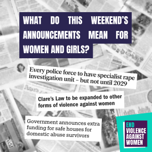 Newspaper headlines with the text: what do this weekend's announcements mean for women and girls?