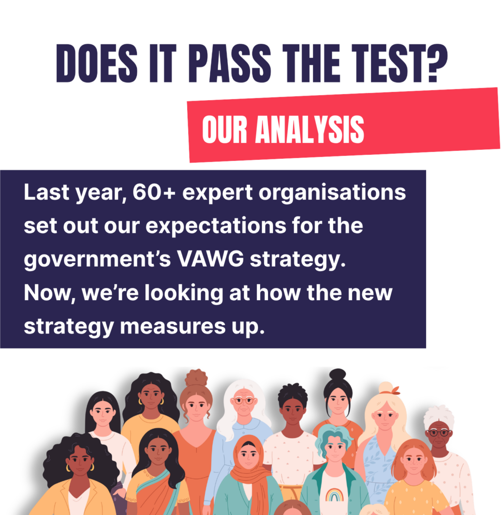 Does it pass the test? Our analysis. Last year, 60+ expert organisations set out our expectations for the government’s VAWG strategy. Now, we’re looking at how the new strategy measures up.