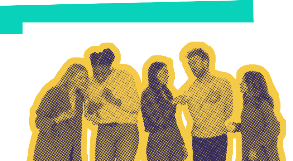 Young people talking and looking at a phone
