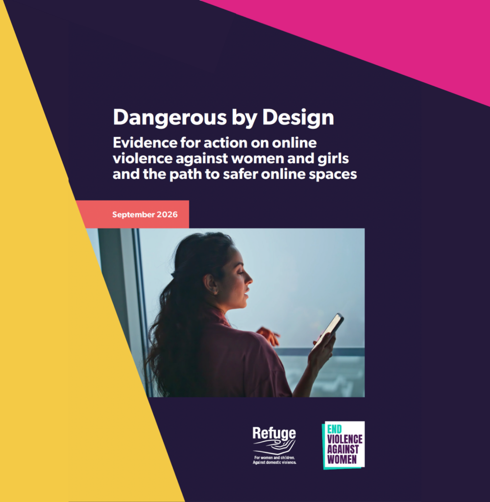 Dangerous by design: Evidence for action on online violence against women and girls and the path to safer online spaces. Image of a woman by a window looking at her mobile phone